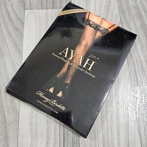 Honey Birdette Ayah Black and Gold Stockings Thigh Highs Size M